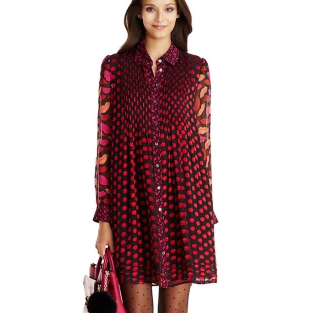 Diane von Furstenberg Makayla Dress - Polka Dots - Kiss - Black Red Pink - Sz 8